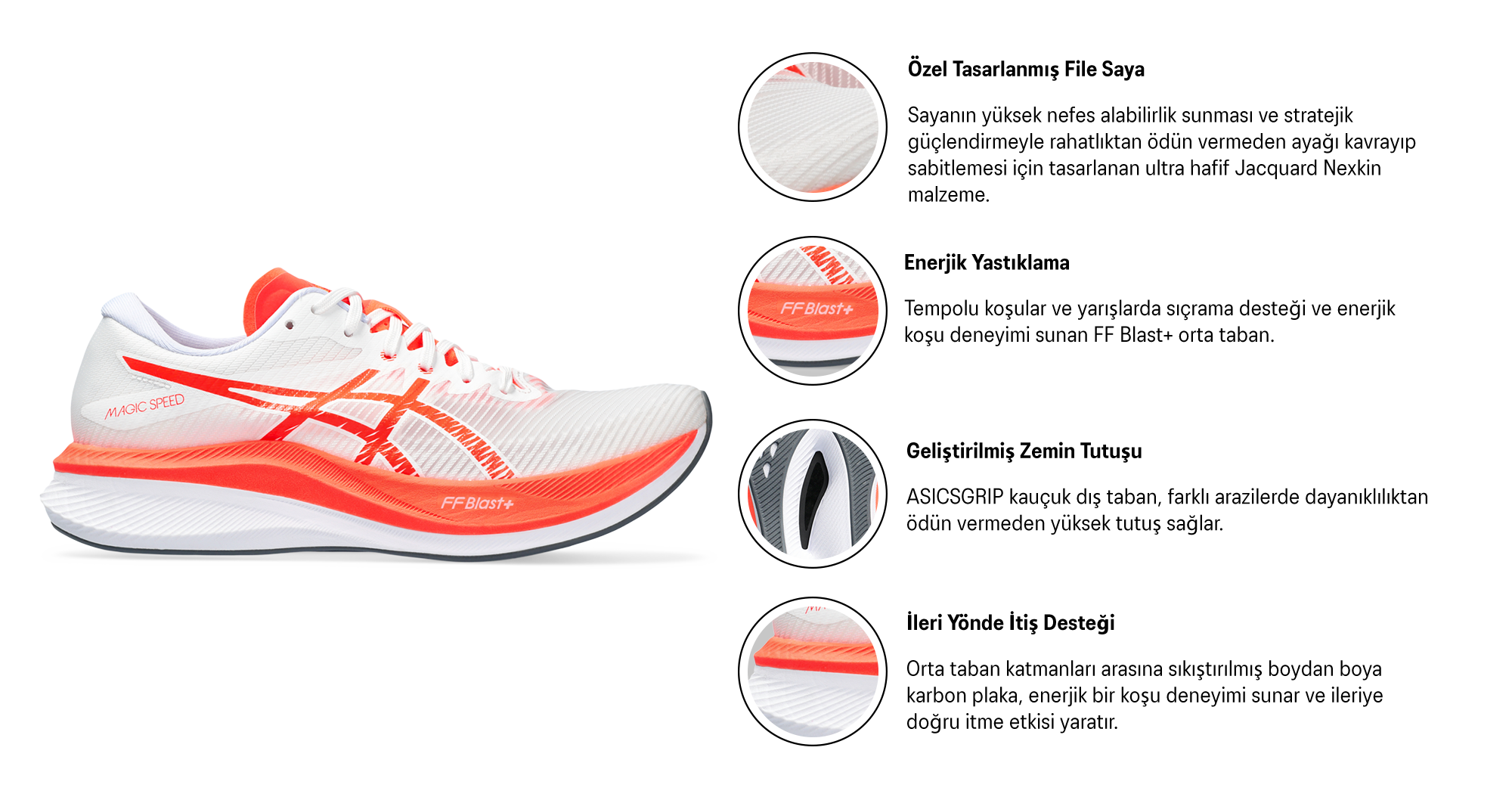 Asics Magic Speed 3 Erkek Beyaz Turuncu Koşu Ayakkabısı 1011B703-100